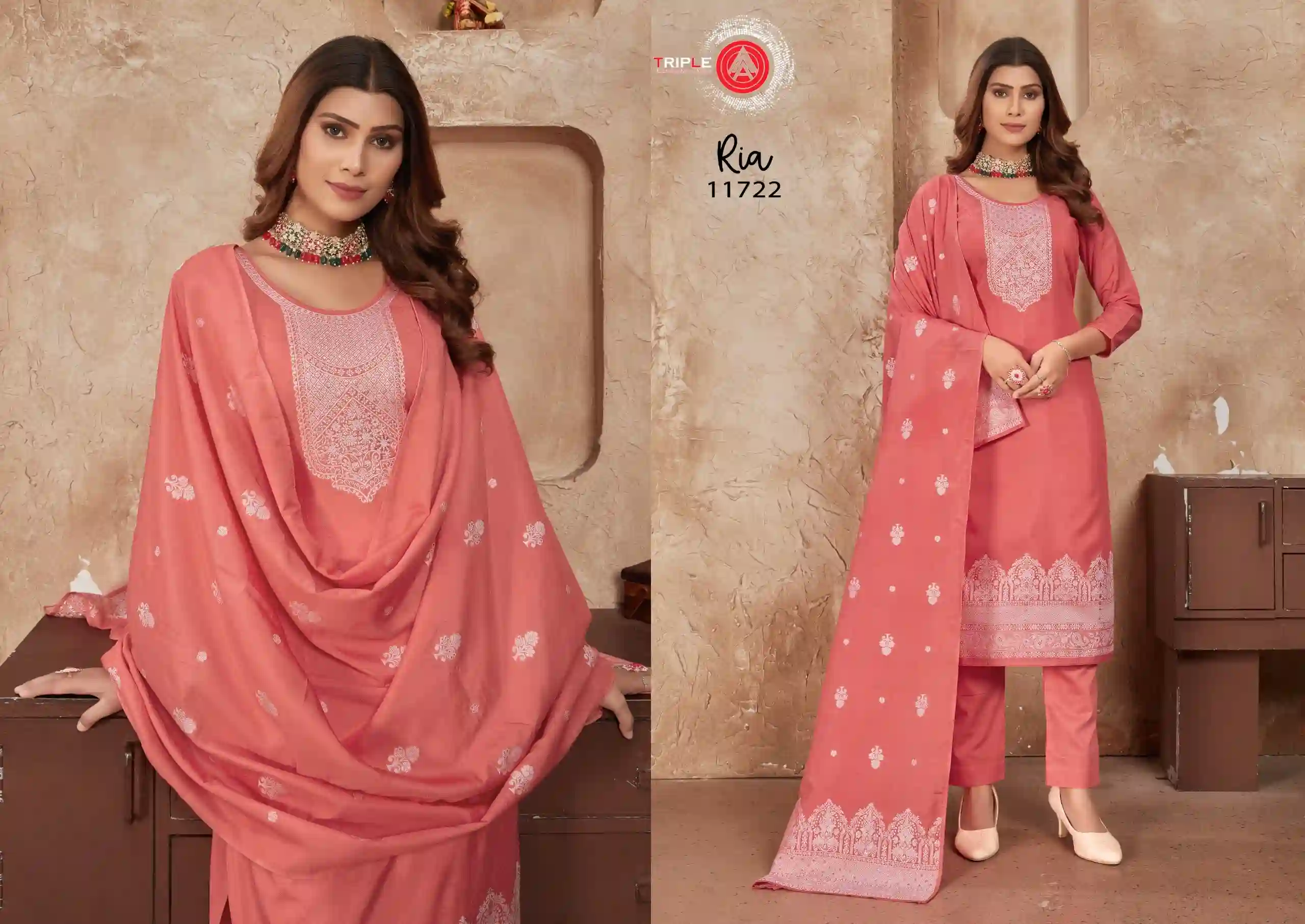 Triple Ria Pure Muslin Wholesale Salwar Suit Catalog — Wholesale Salwar Suits, MPA wholesale from Surat - Gallery Image 4